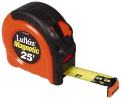 Lufkin - 25' x 1" Yellow Blade Tape Measure - 1/16" Graduation, A5 Graduation Style, Orange/Black Case - A1 Tooling