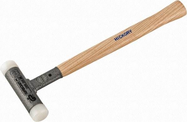 HALDER - 11 oz Head 1" Face Diam Nylon Dead Blow Hammer - 12" OAL, Hickory Handle - A1 Tooling