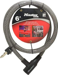 Master Lock - 6' Long Heavy Duty Cable Lock - 5/8" Diam, Keyed Different - A1 Tooling