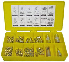 PRO-LUBE - 60 Piece, Inch, Box Plastic Steel Grease Fitting Set - Includes PTF, UNF Thread Types, Includes 1/4-28 SAE-LT: (25) Straight, (4) 45°, (4) 90°, 1/8-27 PTF: (15) Straight, (4) 45°, (4) 90° - A1 Tooling