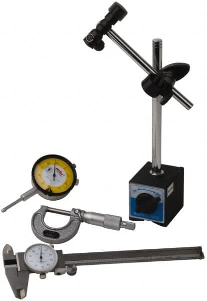 Import - 4 Piece, Machinist Caliper and Micrometer Tool Kit - Includes Base, Micrometer, Caliper and Indicator - A1 Tooling