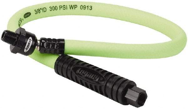 Legacy - 3/8" ID x 0.61" OD 2' Long Lead-In Whip Hose - FNPT x MNPT Ball Swivel Ends, 300 Working psi, 140°, 1/4" Fitting, Green - A1 Tooling