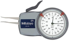 Mitutoyo - 0.1 to 1/2" Inside Dial Caliper Gage - 0.0002" Graduation, 0.0008" Accuracy, 0.47" Leg Length, 0.027" Deep x 0.023" Wide Groove, Chisel Contact Points - A1 Tooling