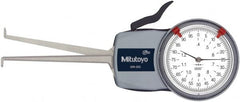 Mitutoyo - 0.4 to 1.2" Inside Dial Caliper Gage - 0.0005" Graduation, 0.0015" Accuracy, 3.3" Leg Length, 0.19" Deep x 0.06" Wide Groove, Ball Contact Points - A1 Tooling