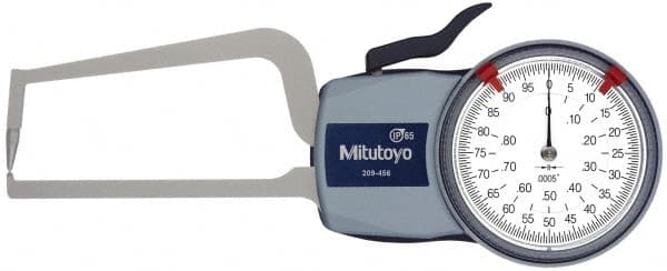 Mitutoyo - 0.8 Inch Max Measurement, 0.0005 Inch Graduation, Outside Dial Caliper Gage - 3.2 Inch Leg Length, 0.0015 Inch Accuracy - A1 Tooling