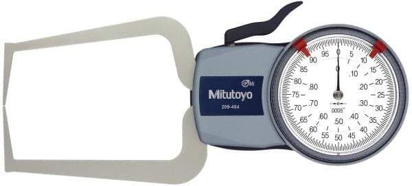 Mitutoyo - 0.8 Inch Max Measurement, 0.0005 Inch Graduation, Outside Dial Caliper Gage - 3.2 Inch Leg Length, 0.0015 Inch Accuracy - A1 Tooling