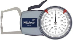 Mitutoyo - 0.4 Inch Max Measurement, 0.0002 Inch Graduation, Outside Dial Caliper Gage - 1.37 Inch Leg Length, 0.0008 Inch Accuracy - A1 Tooling