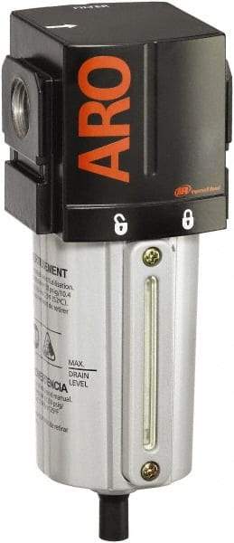 ARO/Ingersoll-Rand - 3/8" Port, 7.047" High x 2.874" Wide Standard Filter with Metal Bowl, Manual Drain - 156 SCFM, 250 Max psi, 175°F Max Temp, Sight Glass Included, Modular Connection, 2.4 oz Bowl Capacity - A1 Tooling