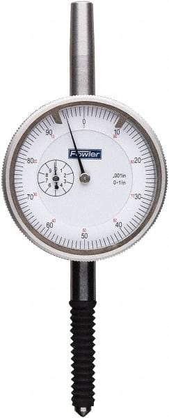 Fowler - 1" Range, 0-100 Dial Reading, 0.001" Graduation Dial Drop Indicator - 2-1/4" Dial, 0.1" Range per Revolution, 0.001" Accuracy, Revolution Counter - A1 Tooling