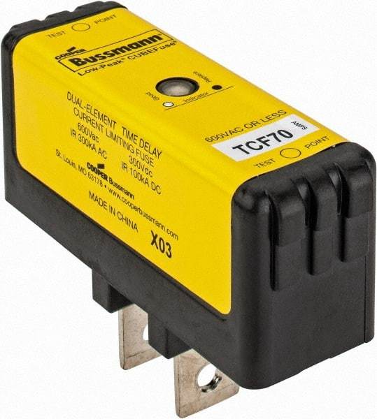 Cooper Bussmann - 300 VDC, 600 VAC, 70 Amp, Time Delay General Purpose Fuse - Plug-in Mount, 76.45mm OAL, 100 at DC, 200 (CSA RMS), 300 (UL RMS) kA Rating - A1 Tooling