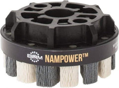 Brush Research Mfg. - 4" 180 Grit Ceramic/Silicon Carbide Tapered Disc Brush - Medium Fine Grade, CNC Adapter Connector, 0.71" Trim Length, 7/8" Arbor Hole - A1 Tooling