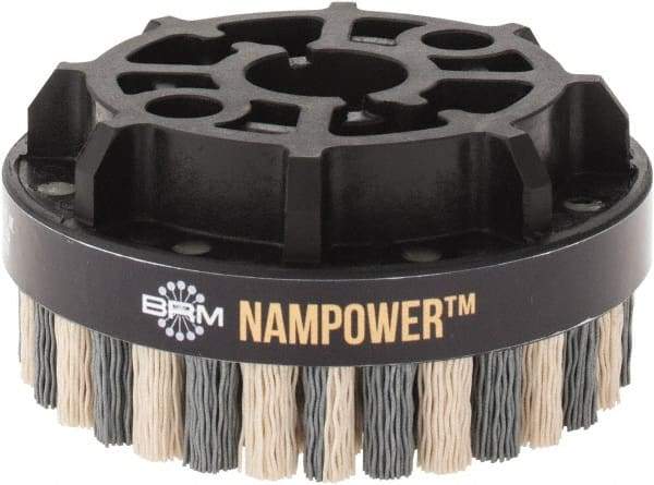 Brush Research Mfg. - 4" 320 Grit Ceramic/Silicon Carbide Tapered Disc Brush - Fine Grade, CNC Adapter Connector, 0.71" Trim Length, 7/8" Arbor Hole - A1 Tooling