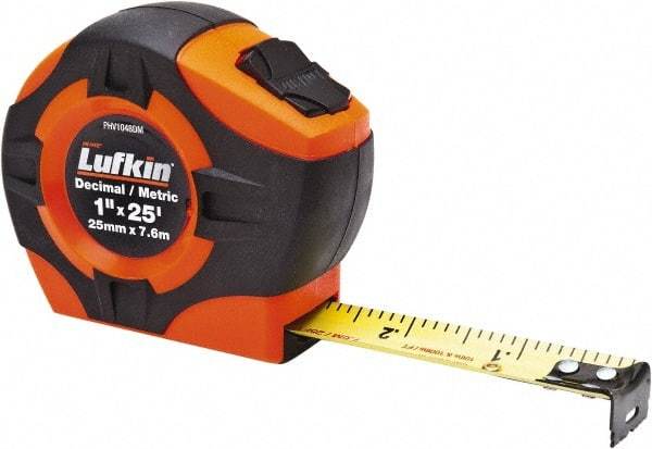 Lufkin - 26' x 1" Yellow Blade Tape Measure - 1/10 & 1/100' Graduation, A29 Graduation Style, High-Visibility Orange Case - A1 Tooling