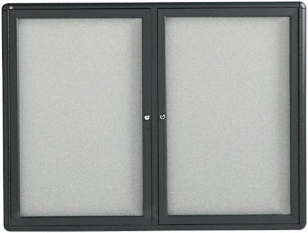 Quartet - 48" Wide x 36" High Enclosed Cork Bulletin Board - Fabric Covered, Gray - A1 Tooling