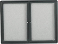 Quartet - 48" Wide x 36" High Enclosed Cork Bulletin Board - Fabric Covered, Gray - A1 Tooling