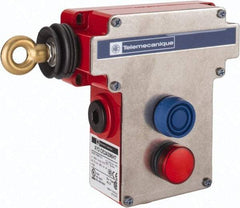 Telemecanique Sensors - 10 Amp, 2NO/2NC Configuration, Rope Operated Limit Switch - Pushbutton Reset, Rope Pull, Pilot Light Indicator, 300 VAC - A1 Tooling