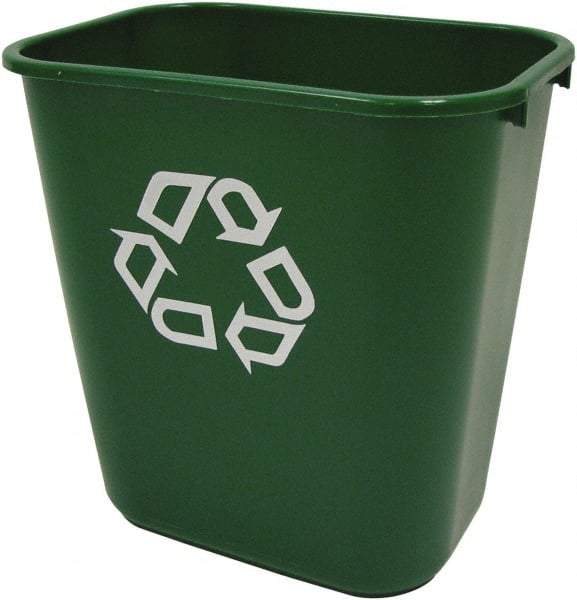 Rubbermaid - 28 Qt Green Rectangle Recycling Container - Plastic, Universal Recycling Symbol Graphic, 14.38" High x 10-1/4" Long x 15" Wide - A1 Tooling