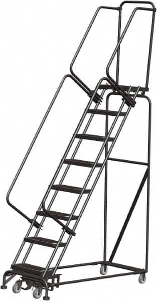 Ballymore - 113" 8 Step Rolling Warehouse Ladder - Lock Step Rolling Safety Ladder, 450 Lb Capacity, 80" Platform Height, 24" Base Width x 61" Base Depth, Perforated Tread - A1 Tooling