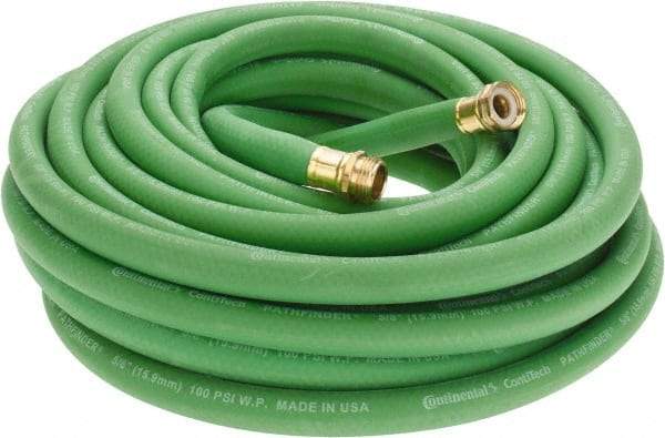 Continental ContiTech - 50' Long Garden Hose - 5/8" Diam, 3/4 GHT, Rubber, 100 psi, Green - A1 Tooling