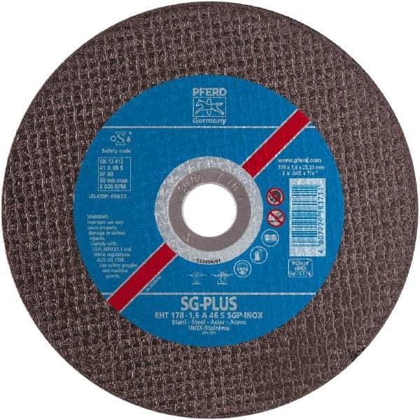 PFERD - 5" 60 Grit Aluminum Oxide Cutoff Wheel - 0.03" Thick, 7/8" Arbor, Use with Angle Grinders - A1 Tooling