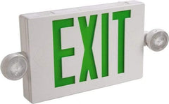 Cooper Lighting - 1 and 2 Face, 2 Head, 120-277 Volt, Thermoplastic, LED Combination Exit Sign - 2-5/16 Inch Wide x 8-1/4 Inch High x 16-9/16 Inch Long, Ceiling, End and Wall Mount, Sealed Nickel Cadmium Battery - A1 Tooling