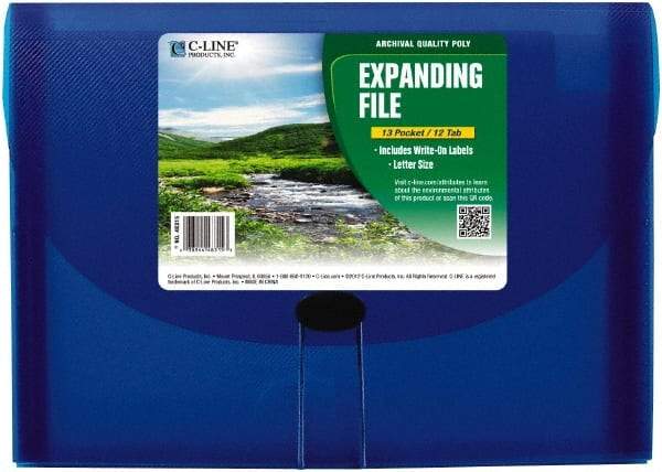 C-LINE - 13 x 9-1/4 x 1-5/8", Letter Size, Blue, Expandable File Folders with Top Tab Pocket - Has Index Tabs, 1 per Box - A1 Tooling