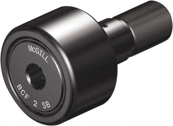 McGill - 1-1/2" Roller Diam x 7/8" Width, 5/8" Stud Diam x 1-1/2" Length, Sealed Self Lubricating Stud Cam Follower with Nonmetallic Bushing and Hex - Steel, 3/4" Thread Length, 5/8-18 Thread, 2.41" OAL - A1 Tooling