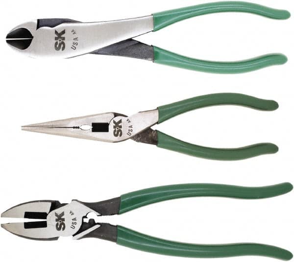 SK - 3 Piece Long Nose, Diagonal & Lineman's Plier Set - Comes in Plastic Pouch - A1 Tooling