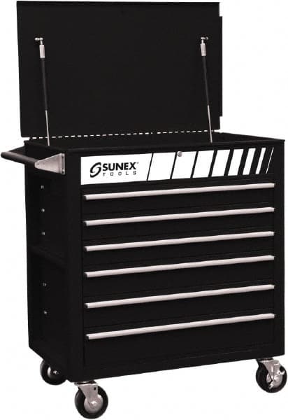 Sunex Tools - 600 Lb Capacity, 34-1/2" Wide x 20" Long x 39-1/2" High Service Cart - 6 Shelf, Steel, Heavy-Duty Casters - A1 Tooling