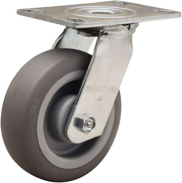 Hamilton - 6" Diam x 2" Wide x 7-1/2" OAH Top Plate Mount Swivel Caster - Rubber Mold on Polyolefin, 410 Lb Capacity, Straight Roller Bearing, 4-1/2 x 6-1/4" Plate - A1 Tooling