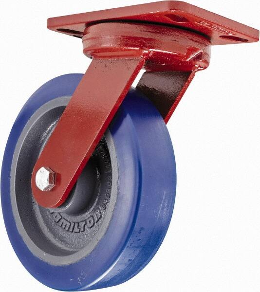 Hamilton - 8" Diam x 2" Wide x 9-3/4" OAH Top Plate Mount Swivel Caster - Polyurethane, 1,200 Lb Capacity, Sealed Precision Ball Bearing, 4-1/2 x 6-1/2" Plate - A1 Tooling