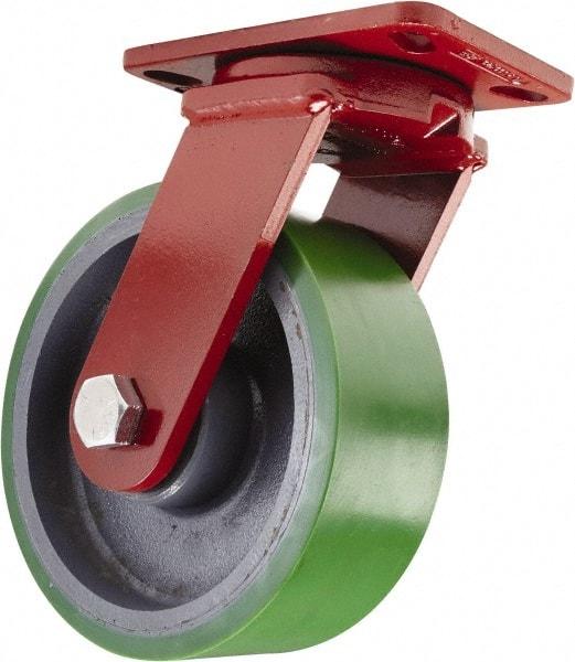 Hamilton - 8" Diam x 3" Wide x 10-1/4" OAH Top Plate Mount Swivel Caster - Polyurethane, 2,500 Lb Capacity, Sealed Precision Ball Bearing, 4-1/2 x 6-1/2" Plate - A1 Tooling