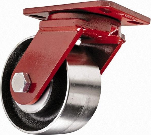 Hamilton - 6" Diam x 2" Wide x 7-3/4" OAH Top Plate Mount Swivel Caster - Steel, 2,500 Lb Capacity, Sealed Precision Ball Bearing, 4-1/2 x 6-1/2" Plate - A1 Tooling