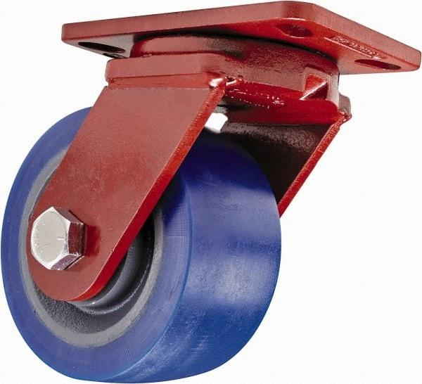 Hamilton - 8" Diam x 3" Wide x 10-1/4" OAH Top Plate Mount Swivel Caster - Polyurethane, 2,700 Lb Capacity, Sealed Precision Ball Bearing, 4-1/2 x 6-1/2" Plate - A1 Tooling