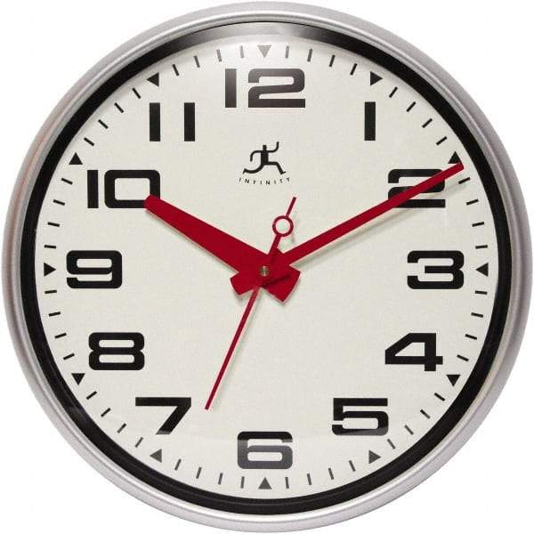 Infinity Insttruments - 13-1/2 Inch Diameter, Off White Face, Dial Wall Clock - Analog Display, Silver Case, Runs on AA Battery - A1 Tooling