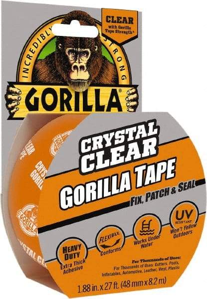 Gorilla Tape - 1-7/8" x 18 Yds Clear Duct Tape - 7 mil, Acrylic Adhesive, Ethylene Copolymer Backing, -4°F to 140°F - A1 Tooling