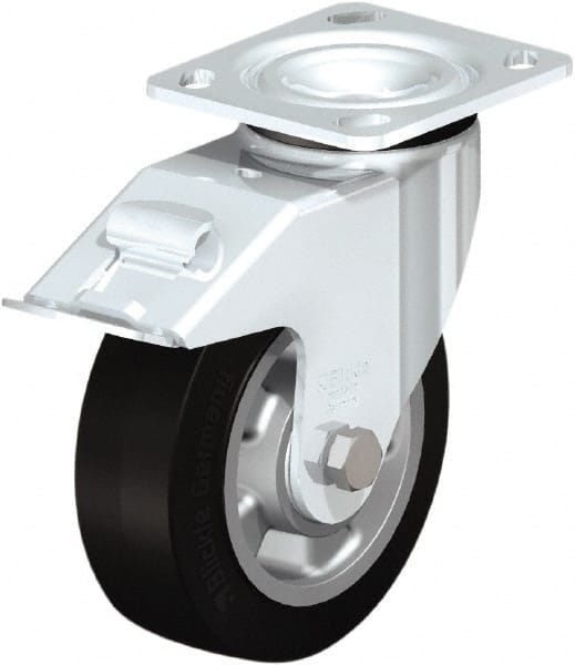 Swivel Top Plate Caster: Rubber, 6″ Wheel Dia, 2-1/8″ Wheel Width, 880 lb Capacity, 7-1/2″ OAH Rubber, 880 Lb Capacity, Ball Bearing, 4 x 4-1/2″ Plate