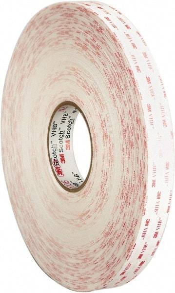 3M - 1/2" x 36 Yd Acrylic Adhesive Double Sided Tape - 45 mil Thick, White, Acrylic Foam Liner, Continuous Roll, Series 4950 - A1 Tooling