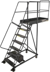 Ballymore - 112" 7 Step Configurable Cantilever Ladder - Rolling Work Platform, 300 Lb Capacity, 70" Platform Height, 32" Base Width x 59" Base Depth, Perforated Tread - A1 Tooling