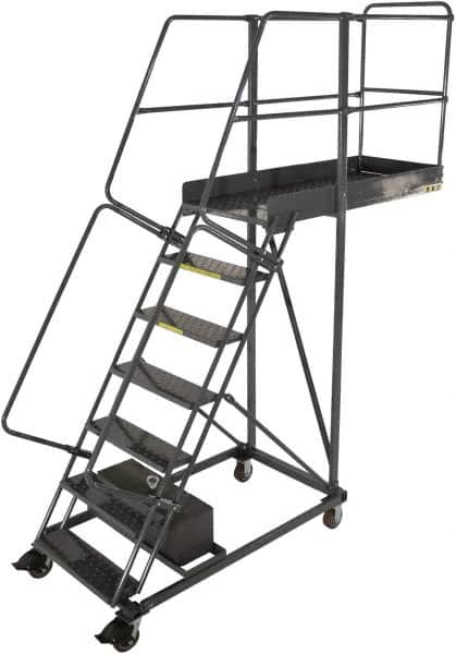 Ballymore - 102" 6 Step Configurable Cantilever Ladder - Rolling Work Platform, 300 Lb Capacity, 60" Platform Height, 32" Base Width x 53" Base Depth, Perforated Tread - A1 Tooling