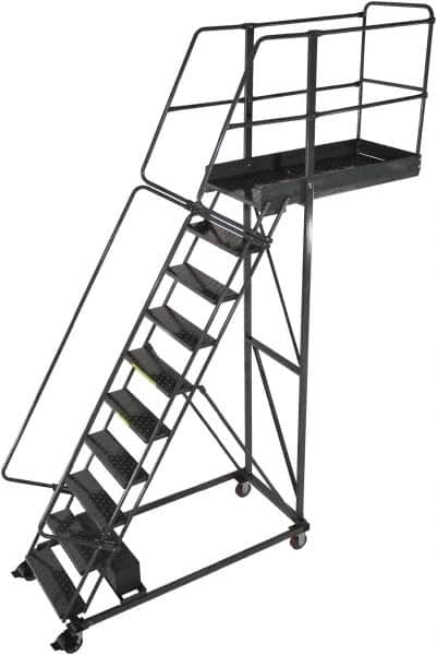 Ballymore - 142" 10 Step Cantilever Ladder - Rolling Work Platform, 300 Lb Capacity, 100" Platform Height, 32" Base Width x 71" Base Depth, Perforated Tread - A1 Tooling