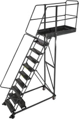 Ballymore - 142" 10 Step Cantilever Ladder - Rolling Work Platform, 300 Lb Capacity, 100" Platform Height, 32" Base Width x 71" Base Depth, Perforated Tread - A1 Tooling