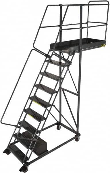 Ballymore - 116" 8 Step Cantilever Ladder - Rolling Safety Ladder, 300 Lb Capacity, 80" Platform Height, 32" Base Width x 65" Base Depth, Serrated - A1 Tooling