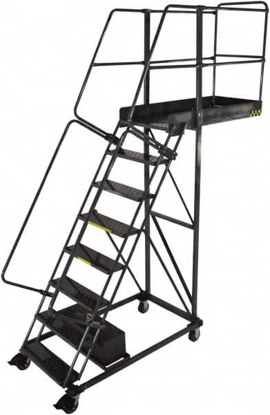 Ballymore - 122" 8 Step Configurable Cantilever Ladder - Rolling Work Platform, 300 Lb Capacity, 80" Platform Height, 32" Base Width x 65" Base Depth, Perforated Tread - A1 Tooling