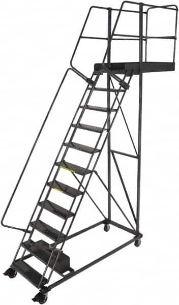 Ballymore - 152" 11 Step Cantilever Ladder - Rolling Work Platform, 300 Lb Capacity, 110" Platform Height, 32" Base Width x 77" Base Depth, Perforated Tread - A1 Tooling