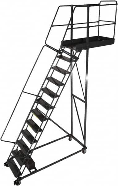 Ballymore - 182" 14 Step Cantilever Ladder - Rolling Work Platform, 300 Lb Capacity, 140" Platform Height, 40" Base Width x 96" Base Depth, Perforated Tread - A1 Tooling