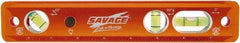 SAVAGE by SWANSON - Magnetic 9" Long 3 Vial Torpedo Level - Aluminum, Orange - A1 Tooling