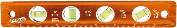 SAVAGE by SWANSON - Magnetic 9" Long 4 Vial Torpedo Level - Aluminum, Orange - A1 Tooling