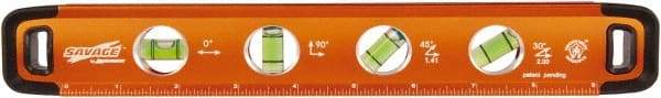 SAVAGE by SWANSON - Magnetic 11" Long 4 Vial Torpedo Level - Aluminum, Orange - A1 Tooling