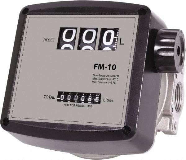 PRO-LUBE - 3/4" FNPT Port Nutating Disc Flowmeter - 150 Max psi, 5 to 32 GPM, Aluminum - A1 Tooling